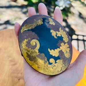 Antique Gold and Black Art deco powder compact